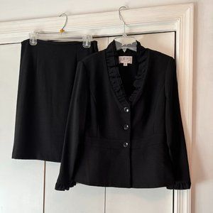 Julian Taylor Black Ruffle Jacket and Straight Skirt - Size 10P